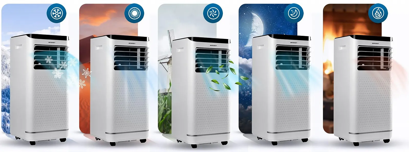 Мобильный кондиционер Berdsen 9000 BTU 4-в-1 Tuya Smart App Энергоэффективный Белый, фото №8