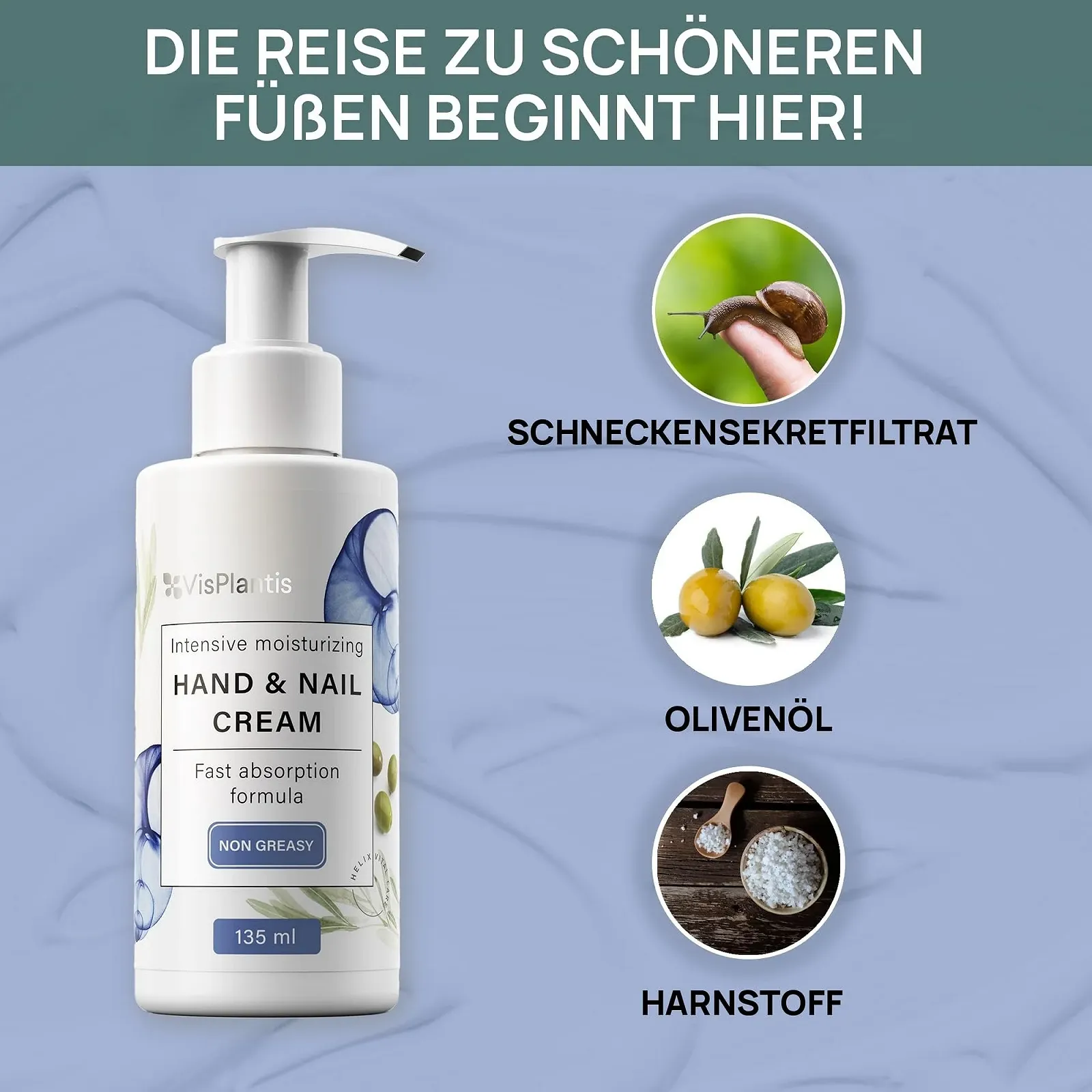 Крем для рук та нігтів Vis Plantis з слизом равлика, оливковою олією та сечовиною 135 мл, фото №4 Крем для рук та нігтів Vis Plantis з слизом равлика, оливковою олією та сечовиною 135 мл, фото №4