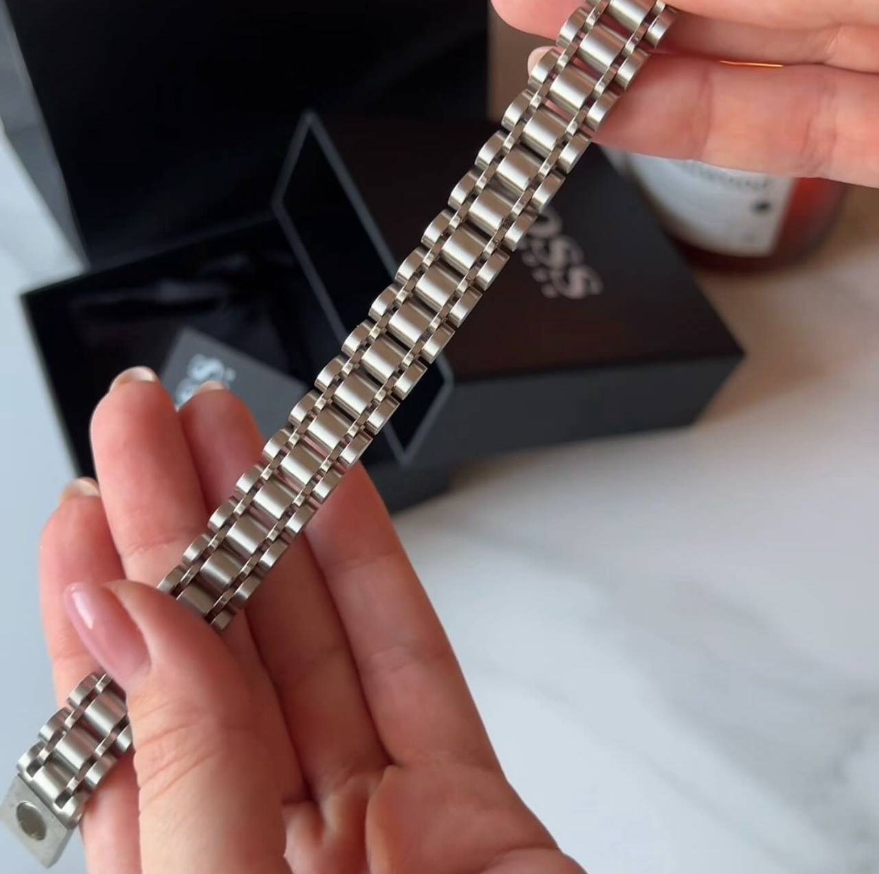 Чоловічий браслет на руку сталевий срібного кольору в подарунковій упаковці, фото №10
