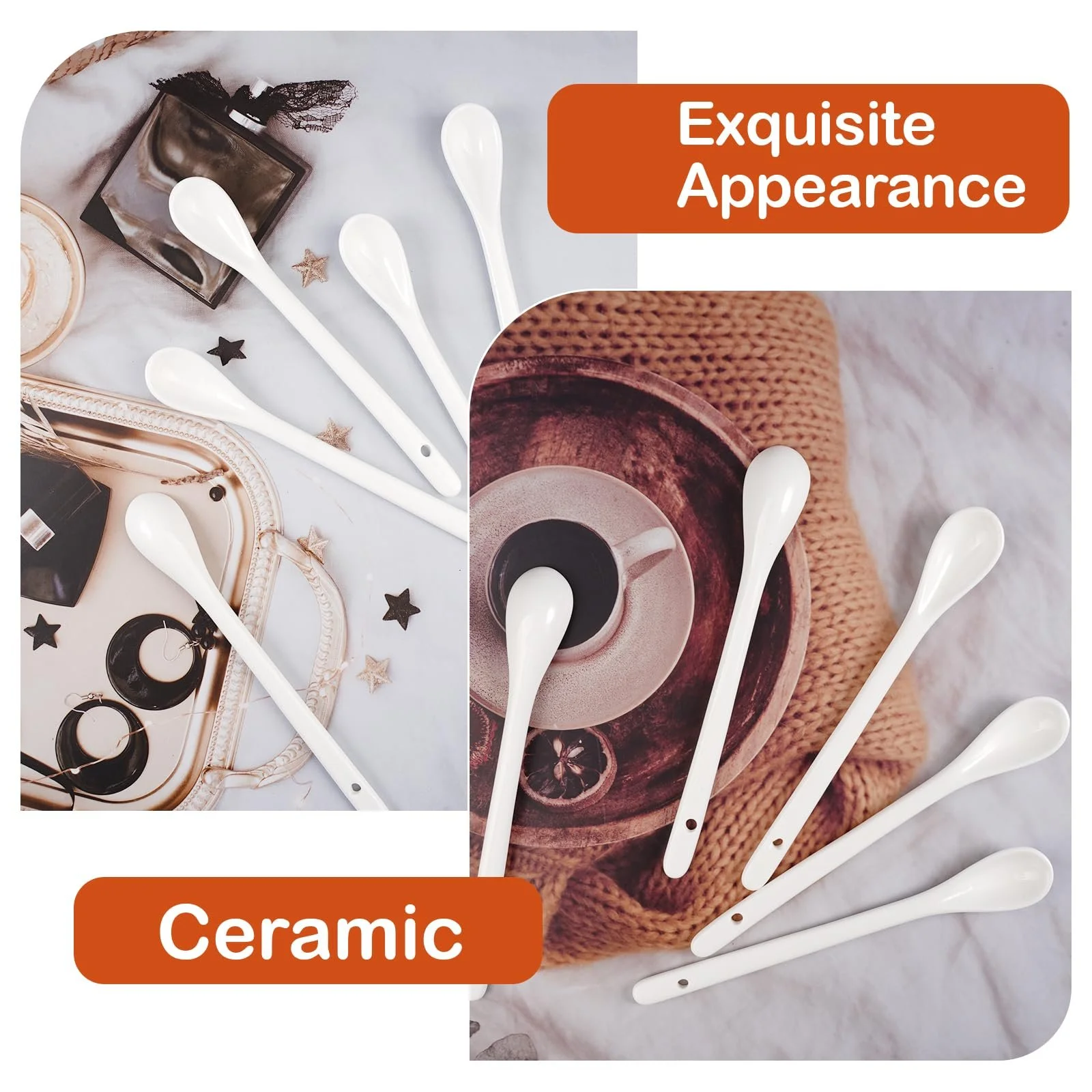 Ложки длинные, фарфоровые, белые, 16 см (10 шт.), фото №7