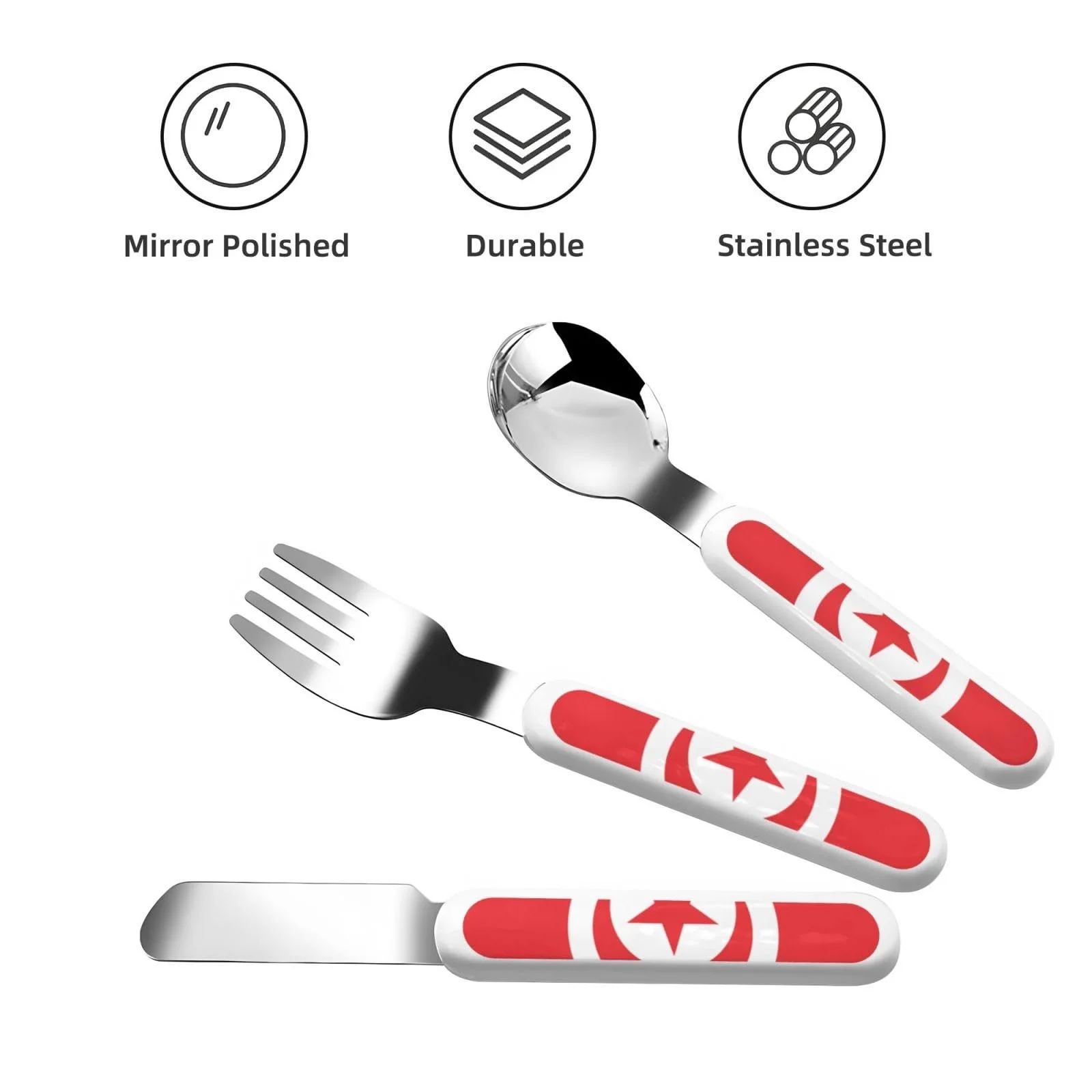 Набір дитячих столових приборів з трьох предметів з принтом туніського прапора, багаторазовий, фото №2 Набір дитячих столових приборів з трьох предметів з принтом туніського прапора, багаторазовий, фото №2