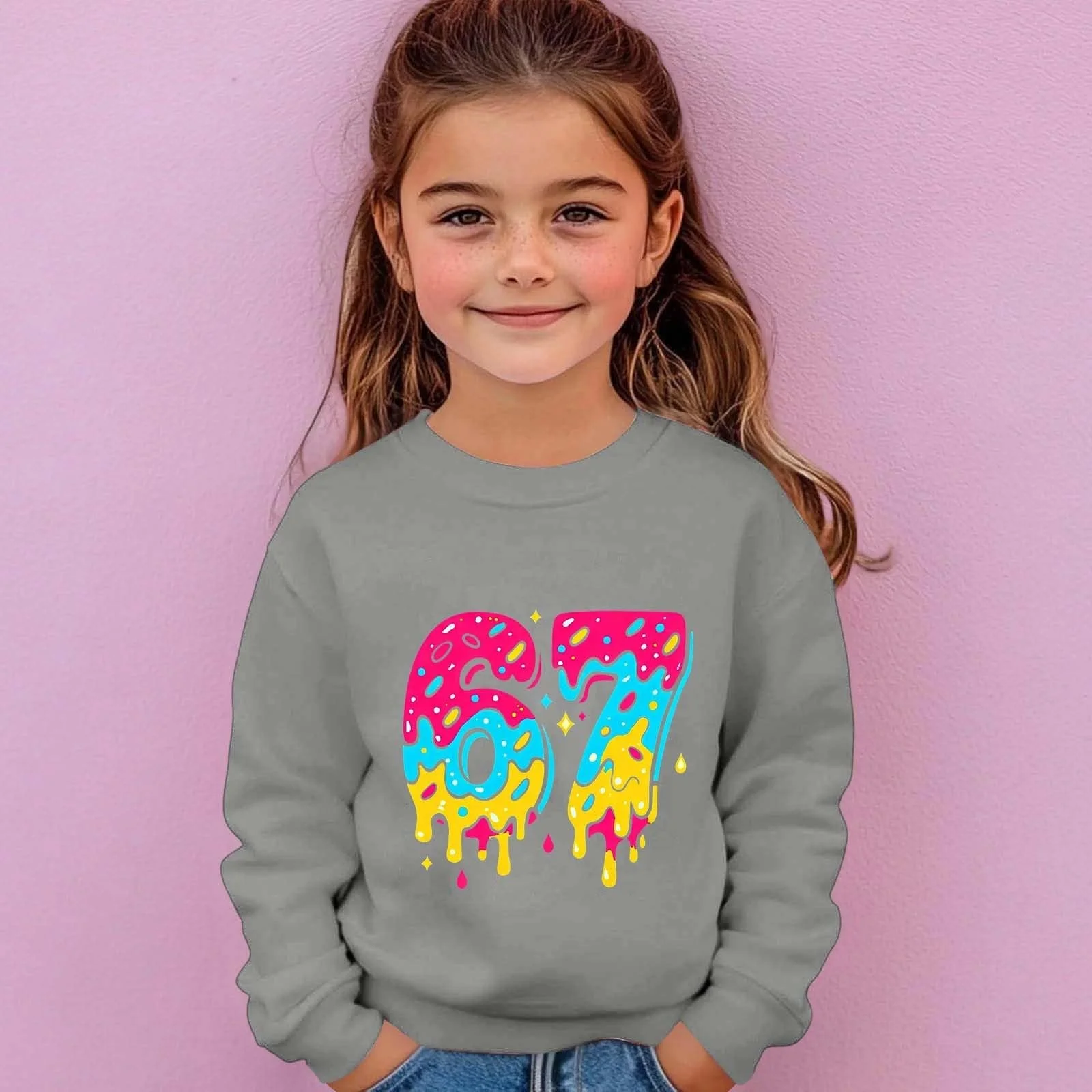 Детская кофта Толстовка для мальчиков Толстовка для мальчиков Лонгслив для девочек Повседневная толстовка с длинными рукавами С принтом 67 Пуловер Удобная для ежедневной носки Толстовка Худи Лонгслив, фото №5