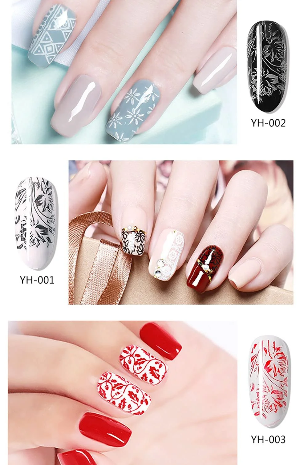 Гель-лак для ногтей INNICON Набор со штампами, УФ-гель-лак, штамп, скребок для ногтей, 6 штук Гель для стемпинга + штамп + скребок - Набор ручек для ногтей, фото №4