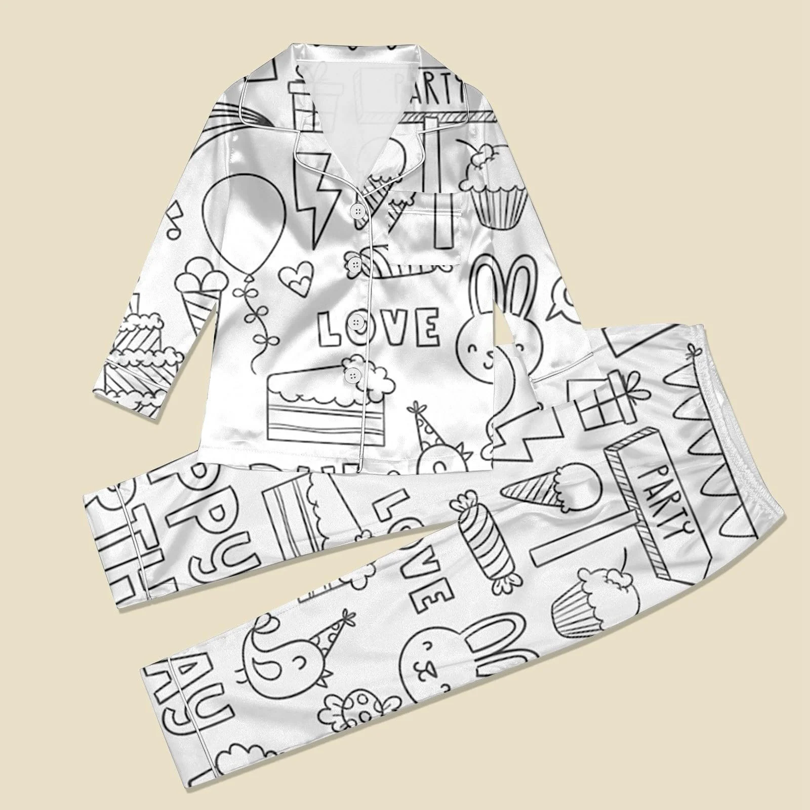 Детская пижама для раскрашивания DIY, комплект домашней одежды из двух частей, зимняя, белая, с мультяшным принтом, фото №4 Детская пижама для раскрашивания DIY, комплект домашней одежды из двух частей, зимняя, белая, с мультяшным принтом, фото №4