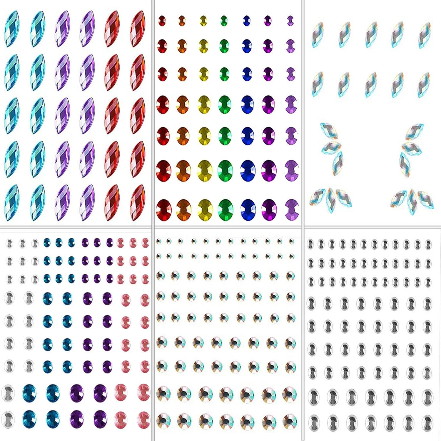 Стразы Блестящие Самоклеящиеся 6 листов, фото №1