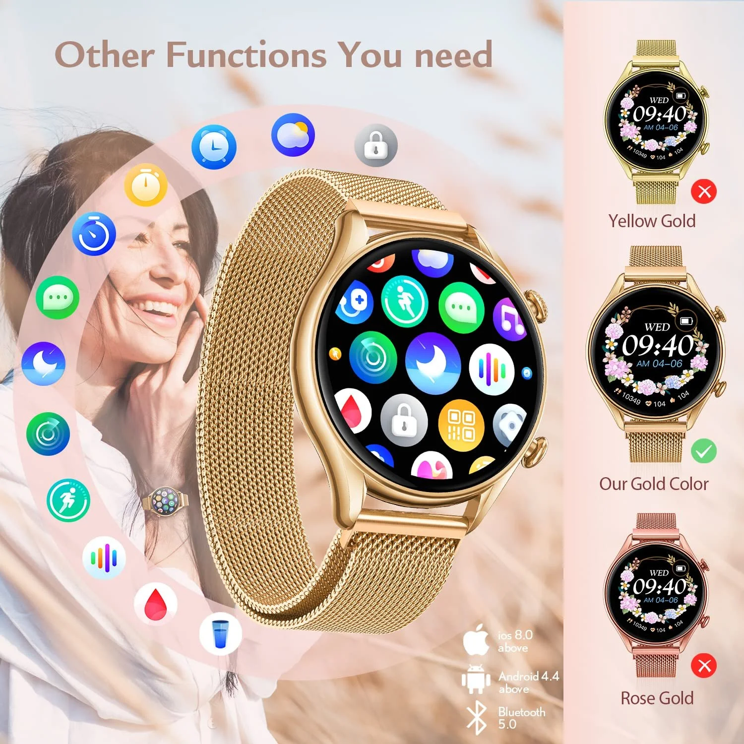 Смартгодинник Жіночий 1.32 Дюймовий Круглий, фото №6