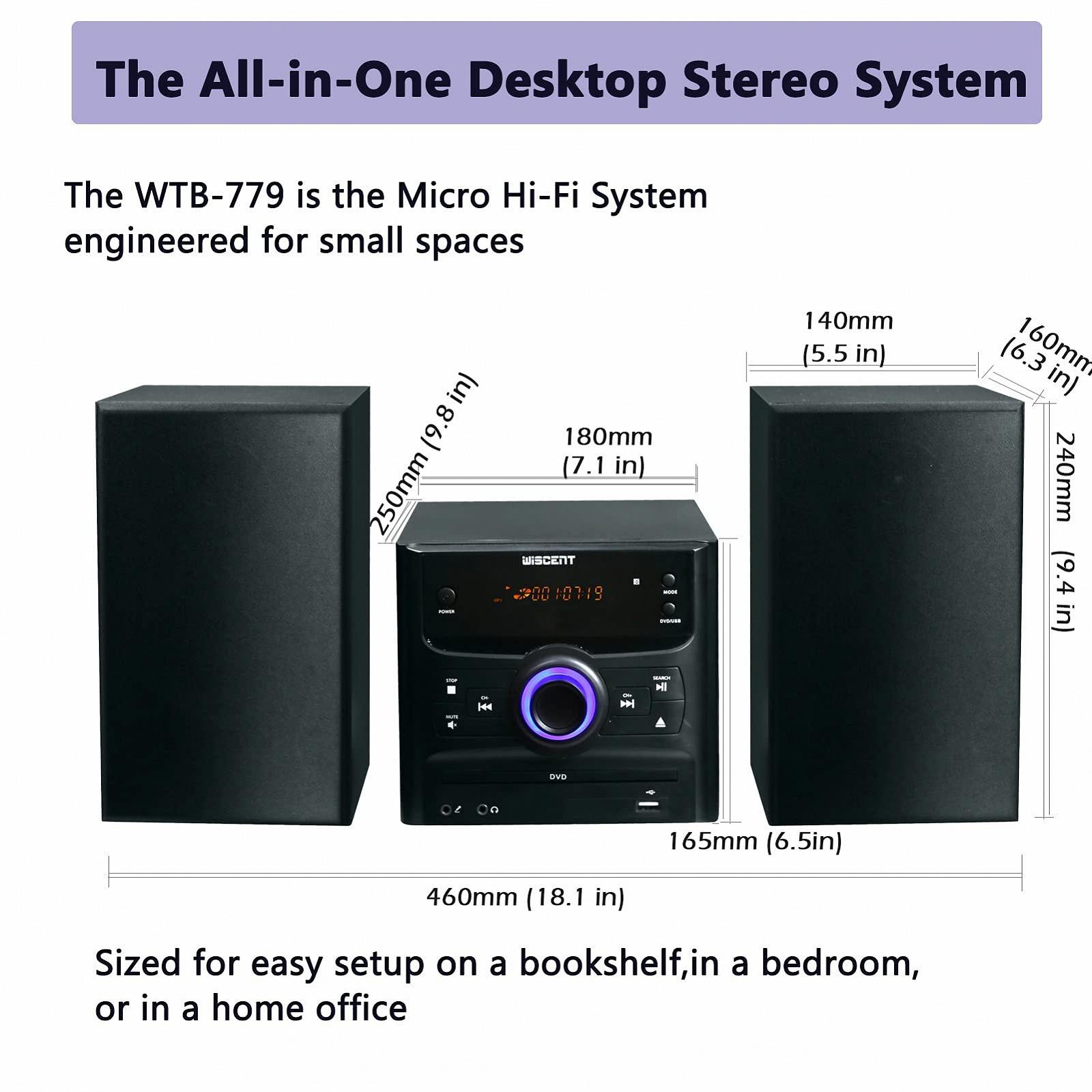 Hi-Fi система WISCENT 30 W с Bluetooth (CD-проигрыватель, DVD-проигрыватель, FM-радио, USB, AUX вход), фото №5