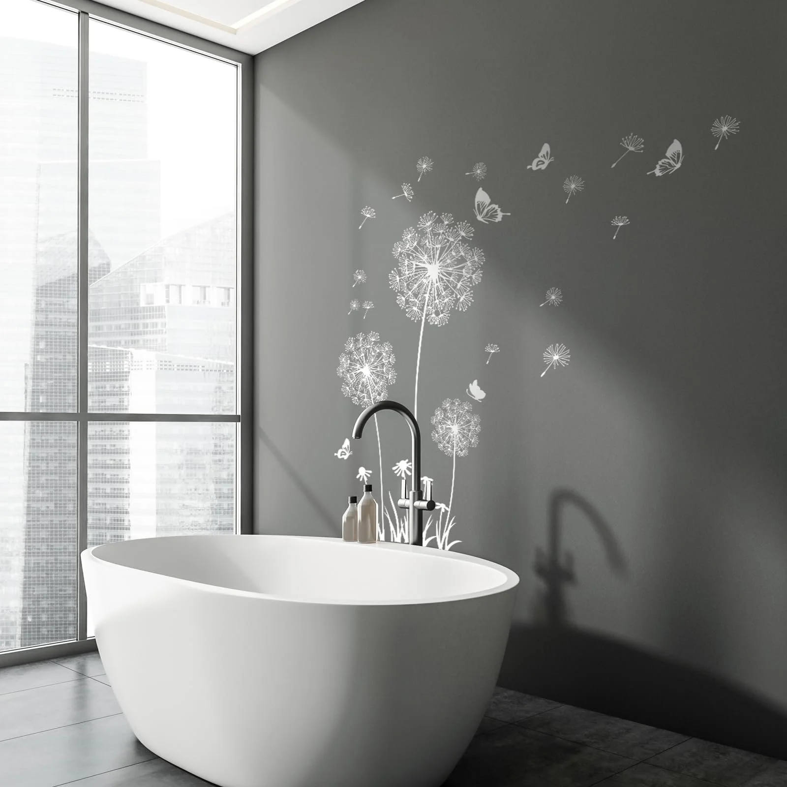 Наклейка на стіну Tanlaby Dandelion Білі квіти та метелики, фото №4
