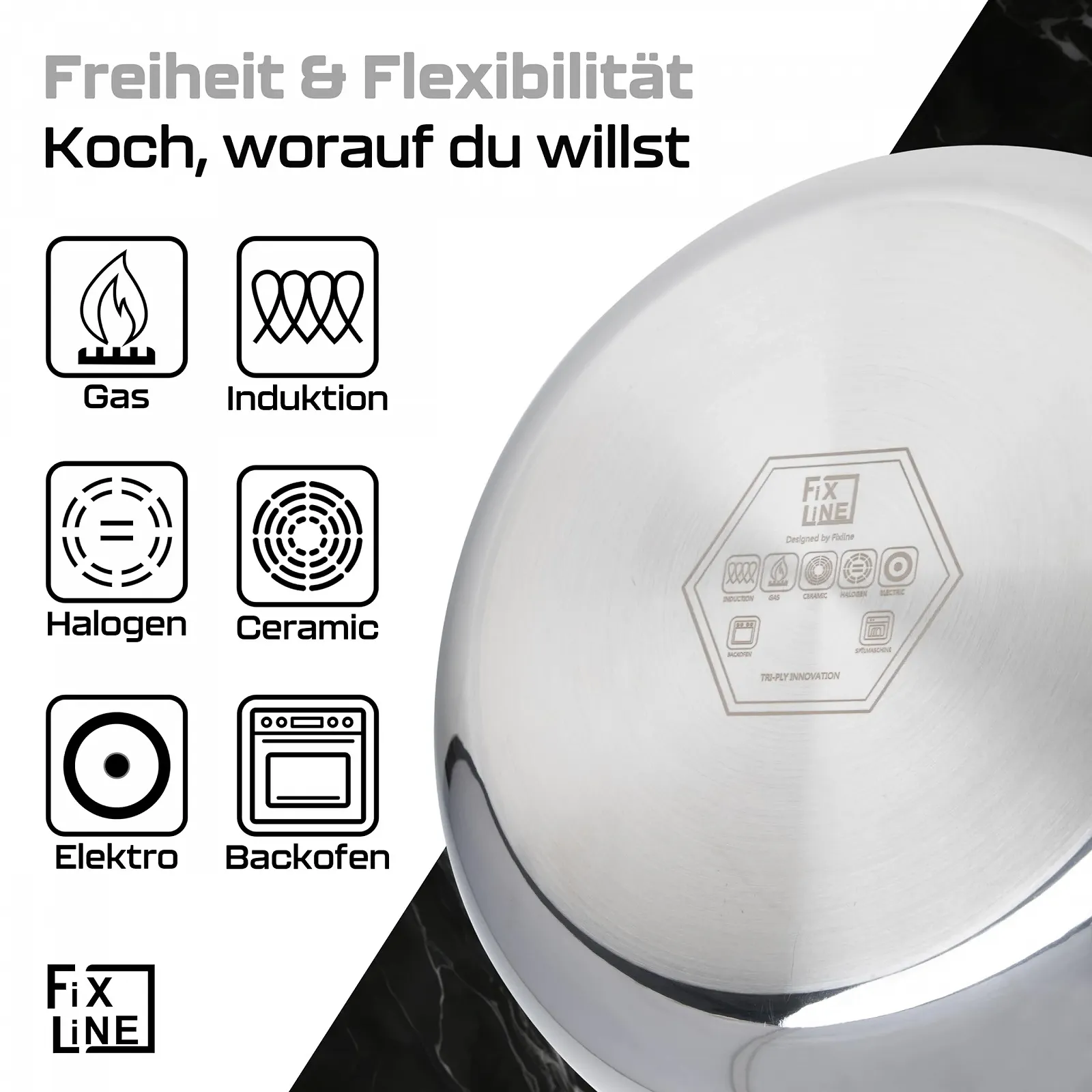 Жаровня FIXLINE® Black Forest 24 см з кришкою, об'ємом 5 літрів, чорна, фото №5