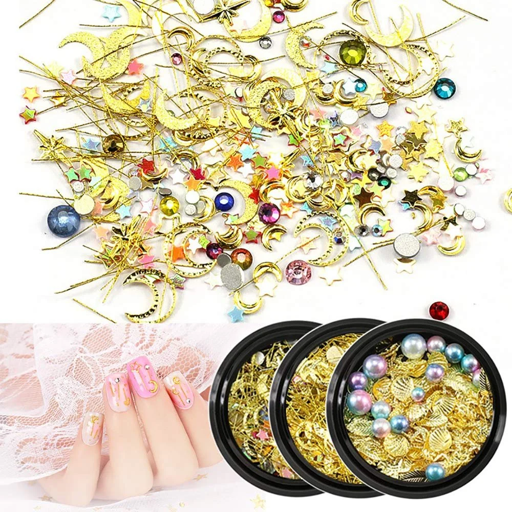 Украшения для ногтей Луна Звезда, набор 6 шт, металлические заклепки для маникюра, 3D декор, фото №2