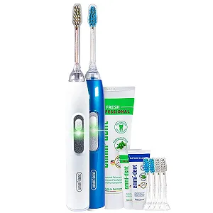 Електрична ультразвукова зубна щітка emmi-dent Metallic Family Set 96 мільйонів вібрацій 12 днів автономної роботи White + Blue - Фото 1