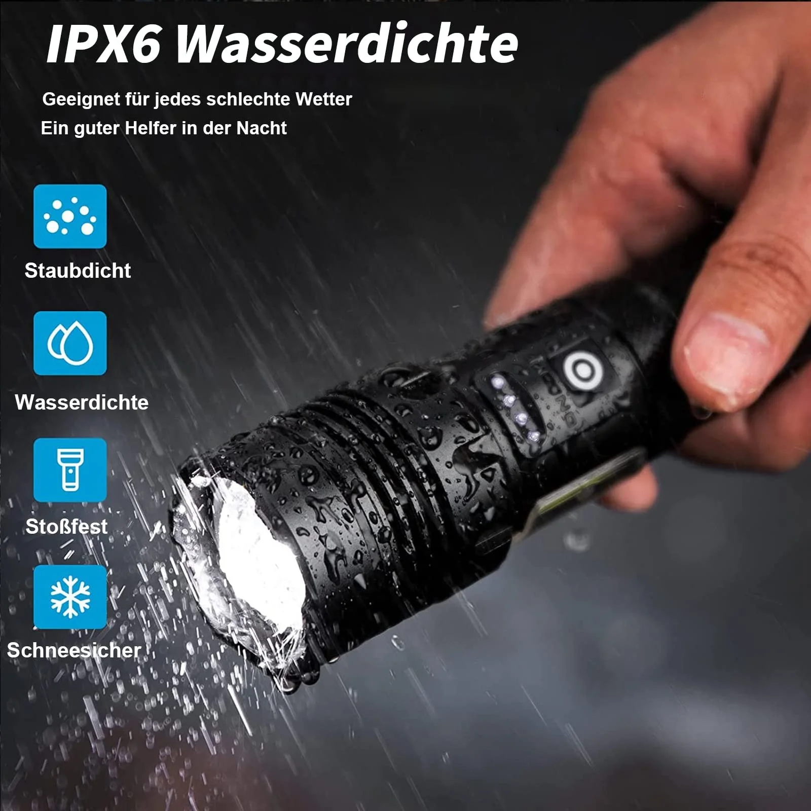 Світлодіодний ліхтар Cinlinso 500 000 люмен, тактичний, USB-C, акумуляторний, 7 режимів, масштабований, IPX6, з батареєю, фото №6