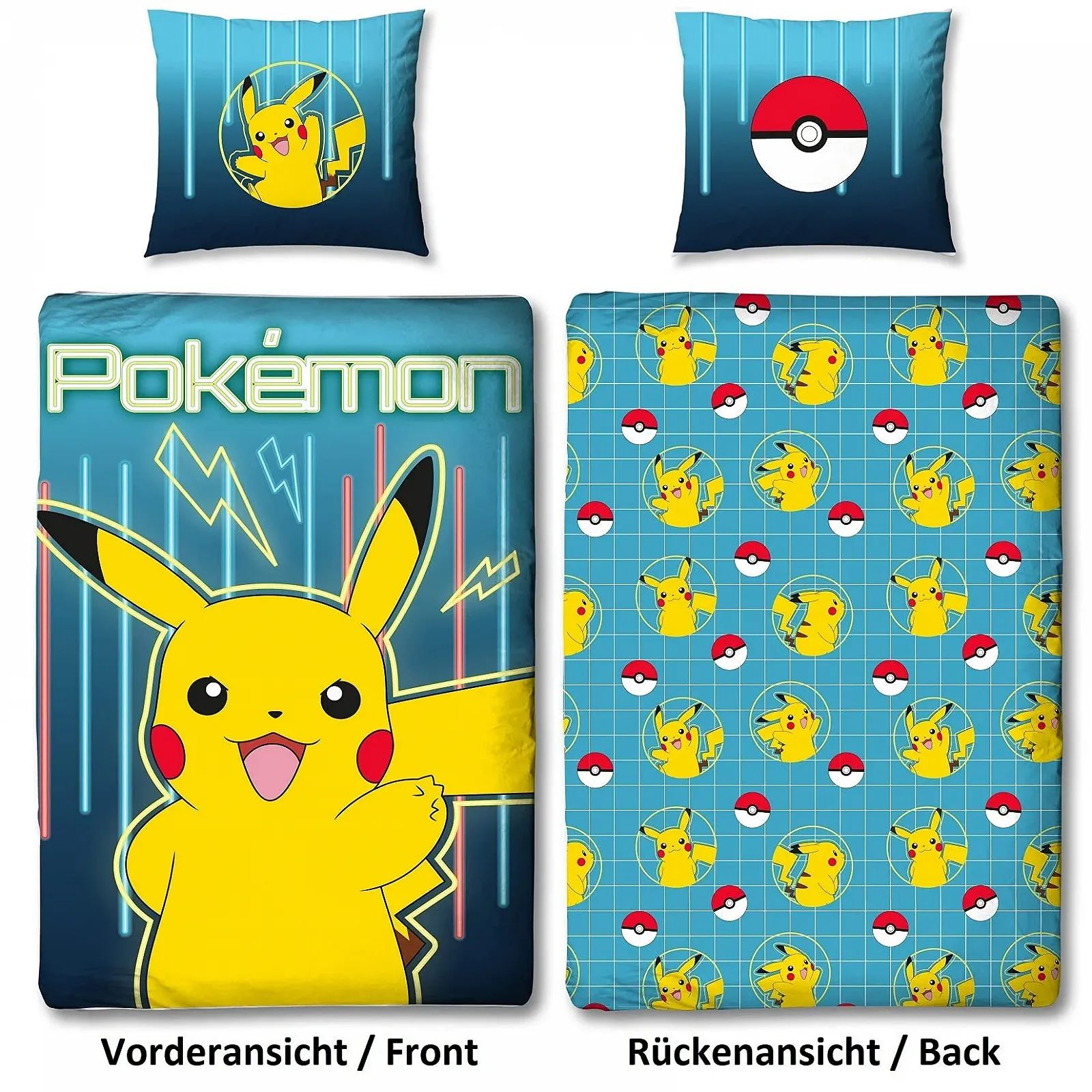 Комплект детского постельного белья Pokemon Pikachu 135 x 200 см 80 x 80 см хлопок линон на молнии Синий, фото №6