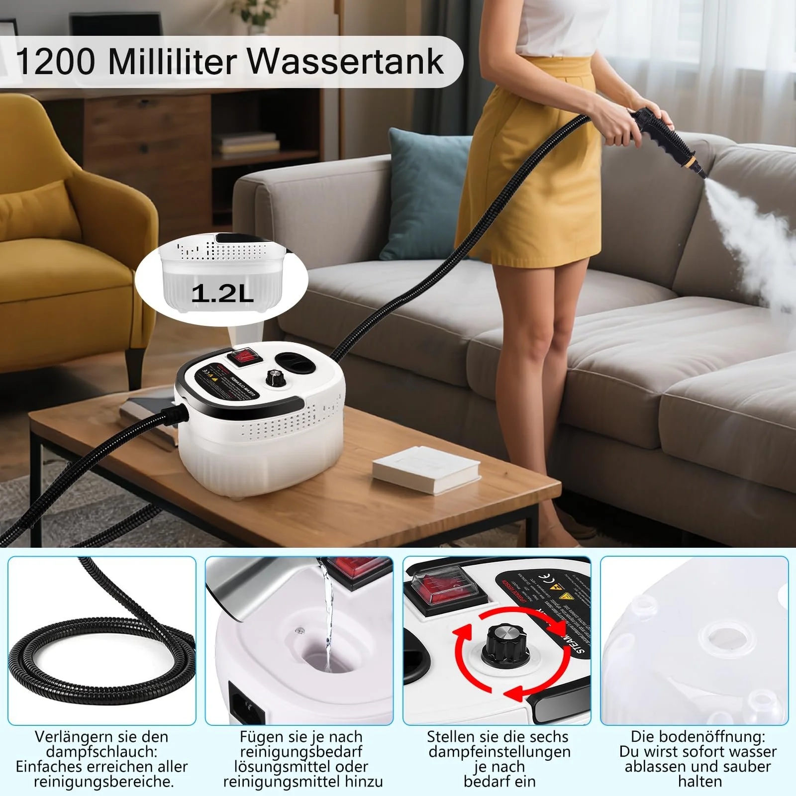 Пароочисник ручний 2500 Вт 1200 мл 3.0 бар White, фото №6