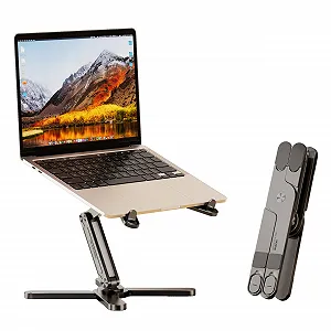Подставка для ноутбука X-образная с вращающимся на 360° основанием, складной держатель для компьютера с регулируемой высотой, алюминиевая подставка для ноутбука, совместимая с iPad, MacBook 11-16 дюймов (серый) - Фото 1