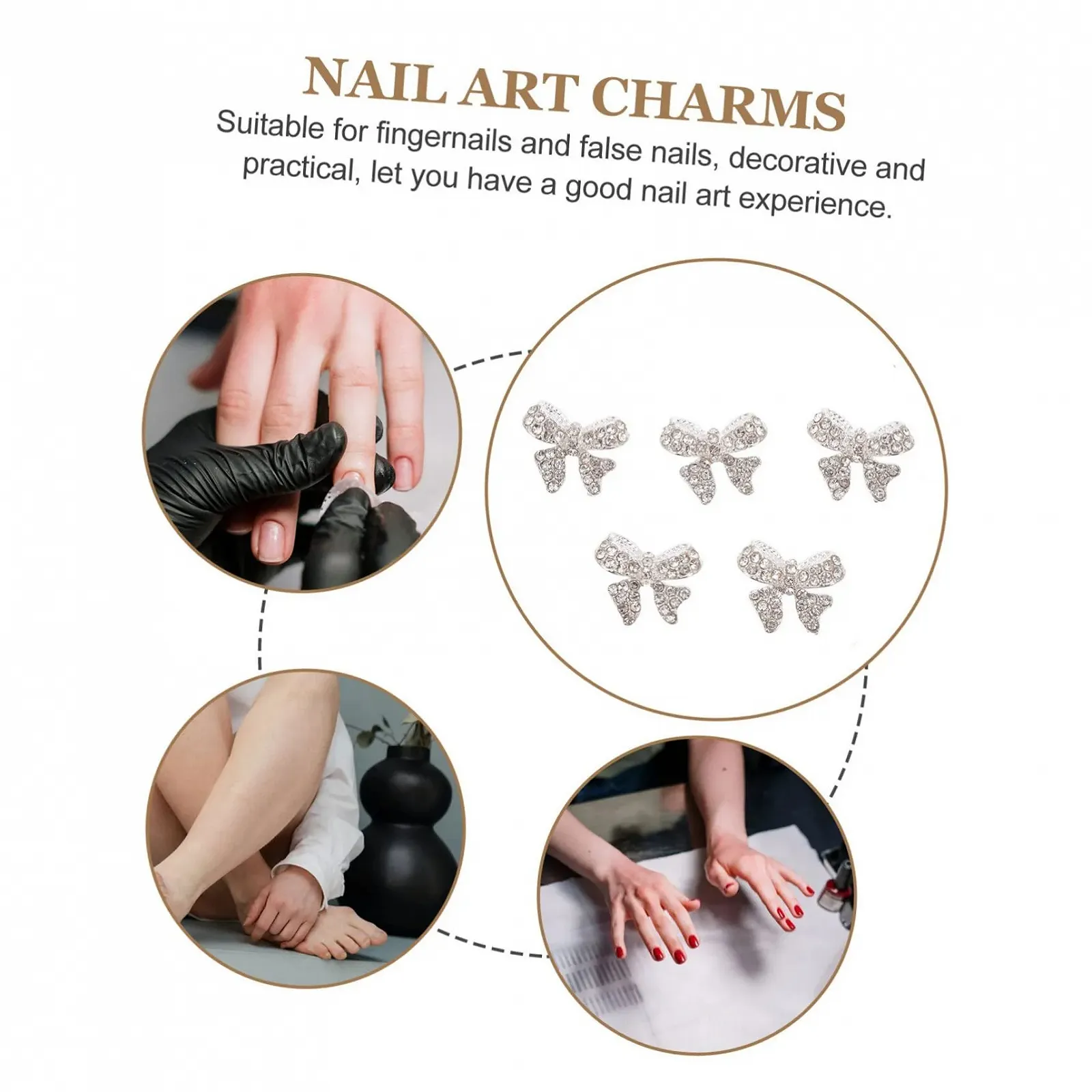 Подвеска для ногтей Бантик Металлический Серебряный, 5 шт, фото №5