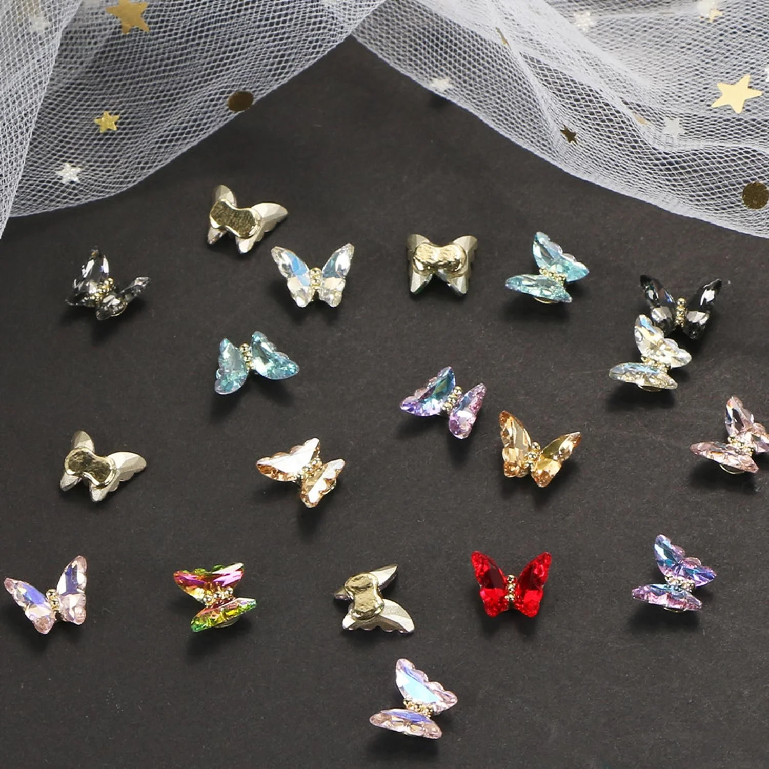 Прикраси для нігтів 3D Метелики Кристал 20шт, фото №6