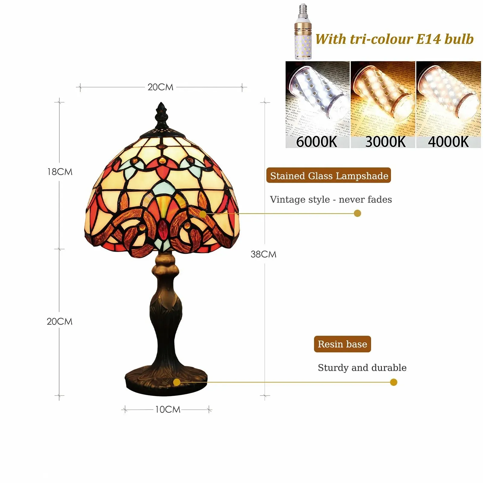 Настільна лампа Tiffany Style 8 дюймів, вітражне скло, вінтажна, антикварне ар-деко, колір A-8, фото №6