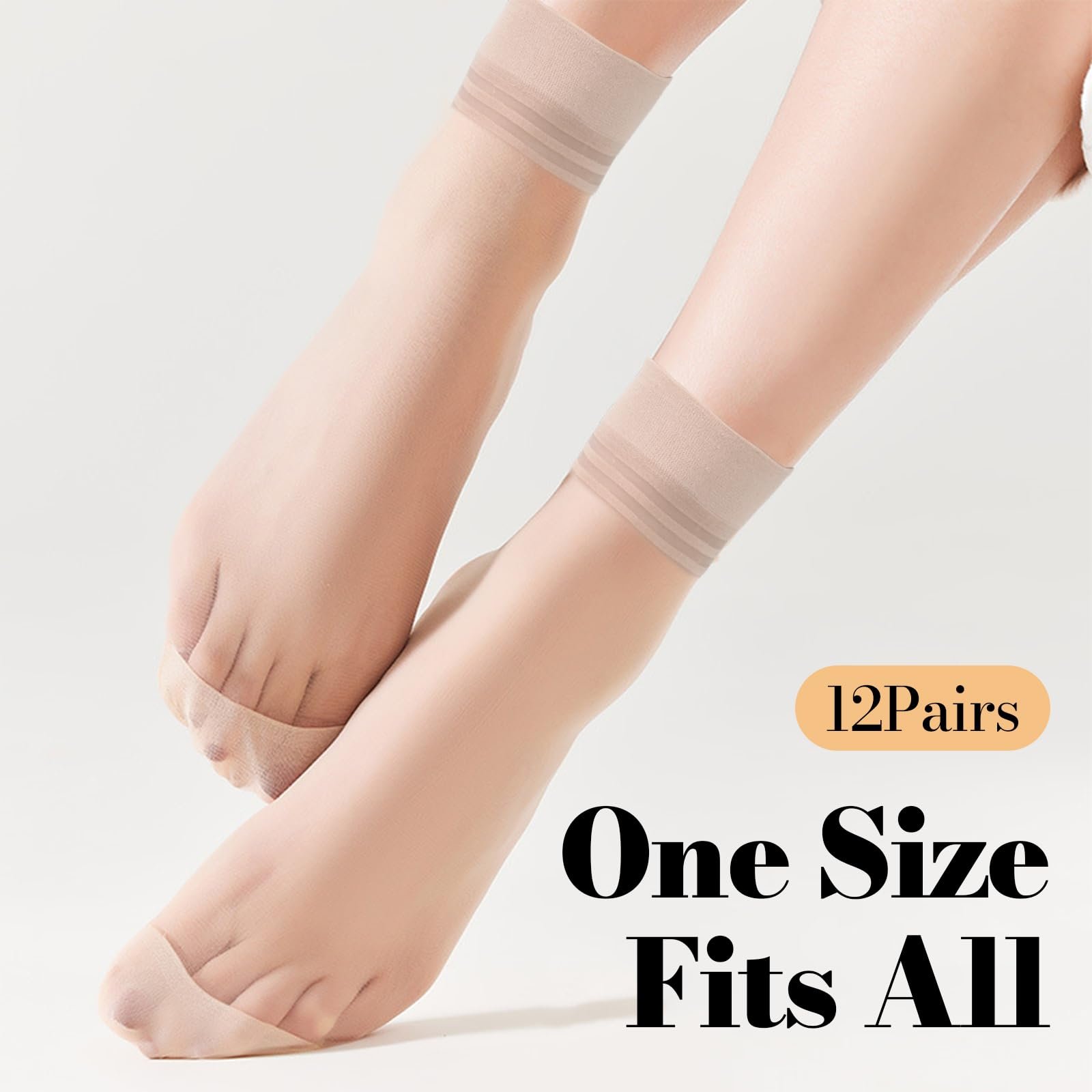 12 пар женских прозрачных нейлоновых чулок, матовые прозрачные нейлоновые тонкие носки, тонкие носки до щиколотки для женщин, шелковые носки с усиленным носком, прозрачные носки, телесный цвет, фото №7