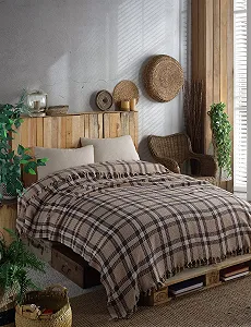 Покривало Mixibaby Двостороння Покривало Плед для дивану Коричневий Ekose 200 x 230 см synthetic.ua - Фото 1