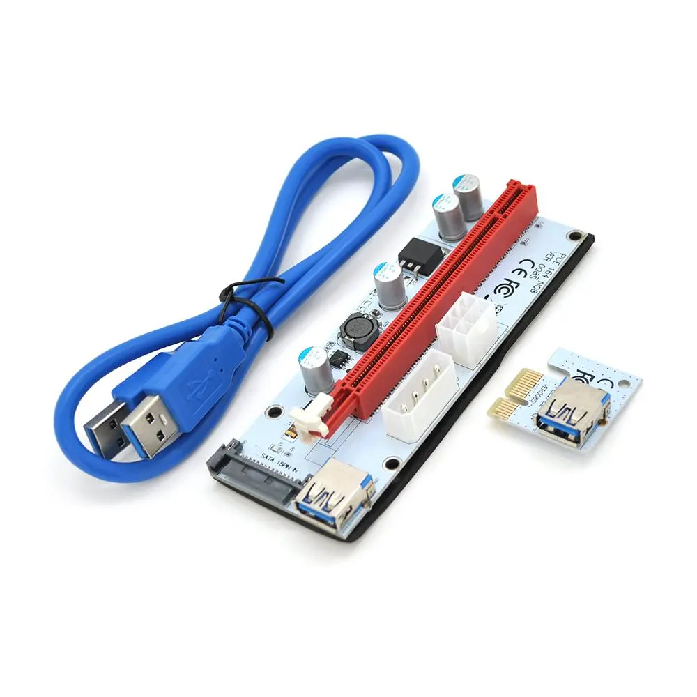 Riser PCI-EX x1 x16 4-pin / 6-pin Sata USB 3.0 AM-AM 0,6 м синій конденсатори 270 White Пакет, фото №1