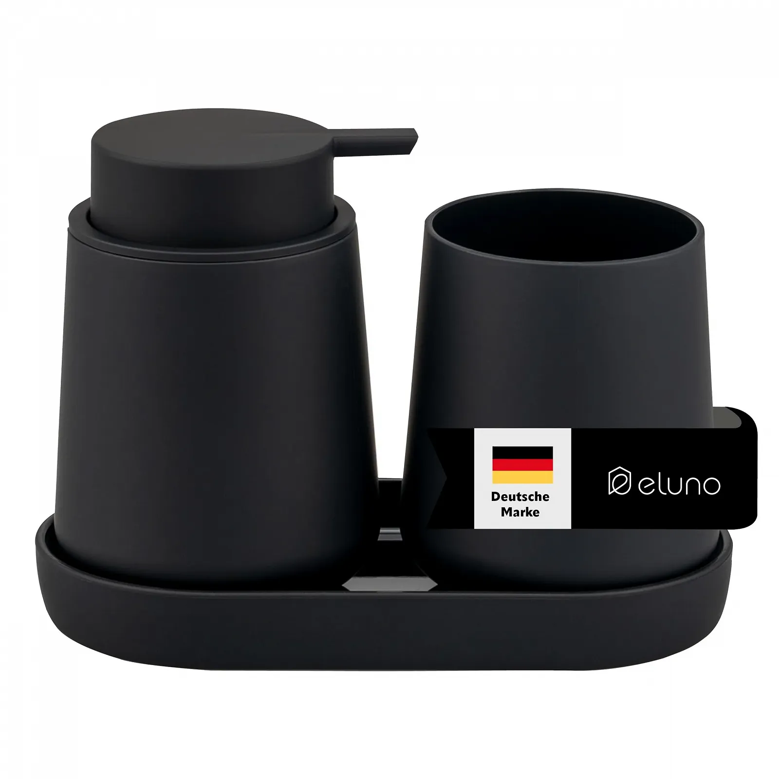 Набор для ванной комнаты eluno Tesero, 3 предмета дозатор мыла, стакан и мыльница, пластик, черный, фото №1