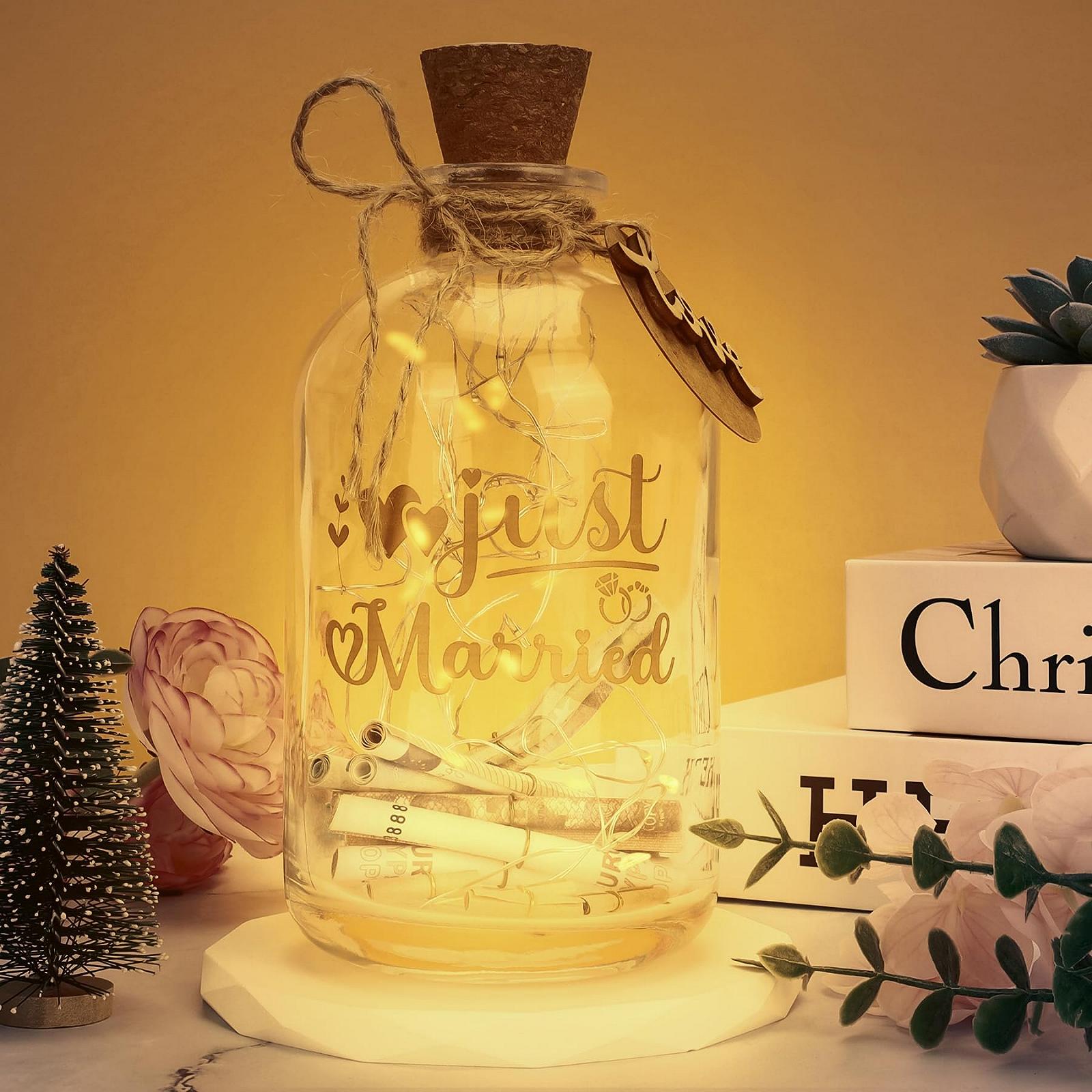 Копилка Свадебный подарок Бутылка Light Bottle для невесты и жениха, светодиодная "Just Married", фото №7