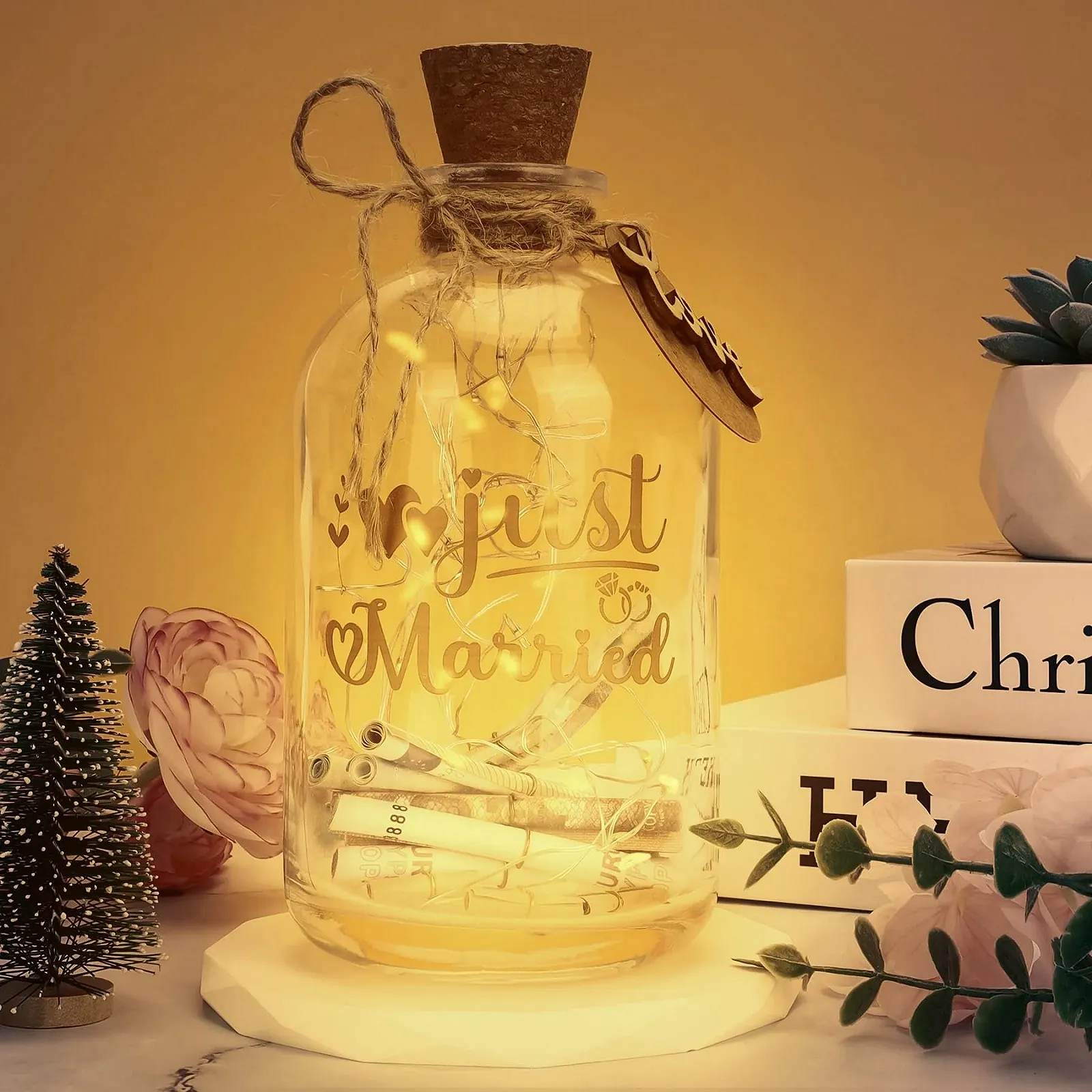 Весільний подарунок Пляшка Light Bottle для нареченої та нареченого, світлодіодна "Just Married", фото №7