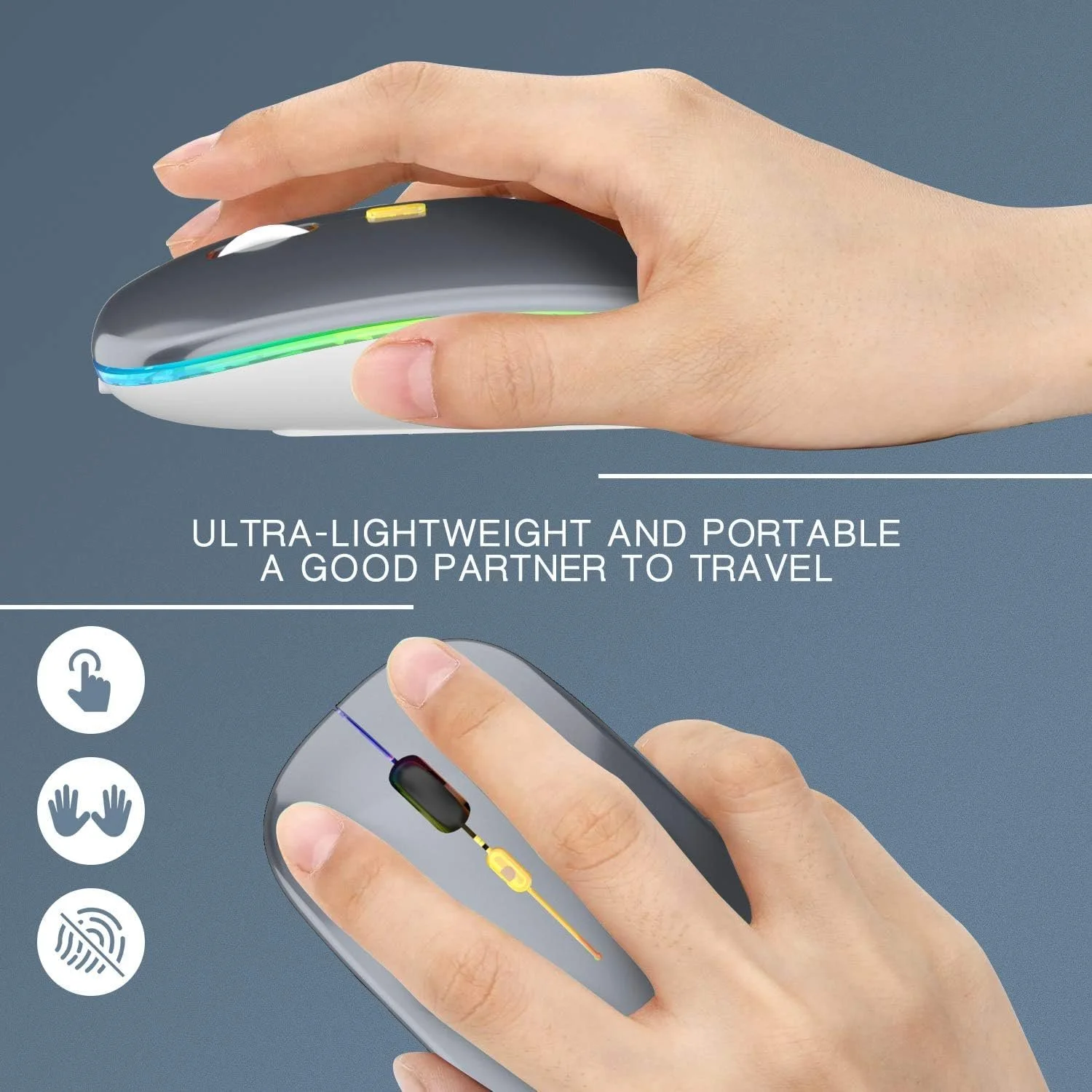 Мышь Беспроводная Перезаряжаемая Светодиодная Pasonomi для ПК, Тихая Беспроводная Мышь с USB-приемником Type C, фото №6