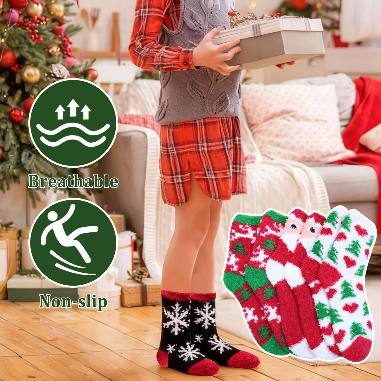 Рождественские носки Пушистые 6 пар Мягкие и удобные Рождественские чулки Теплый подарок для женщин и девочек, фото №4