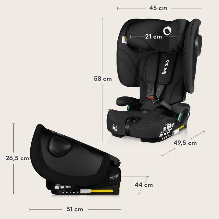 Автокрісло Lionelo Nelly / 76-150 см / ISOFIX / 9-36кг / Регулювання спинки / Чорне, фото №11