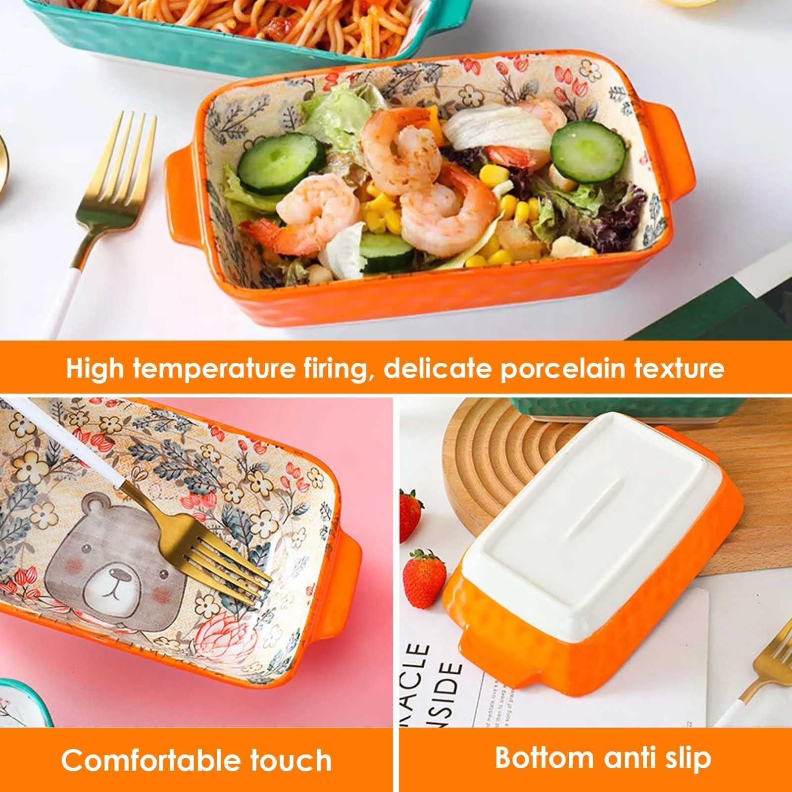 Форма для запекания керамическая прямоугольная маленькая с ручками для крем-брюле и лазаньи Оранжевая, фото №3