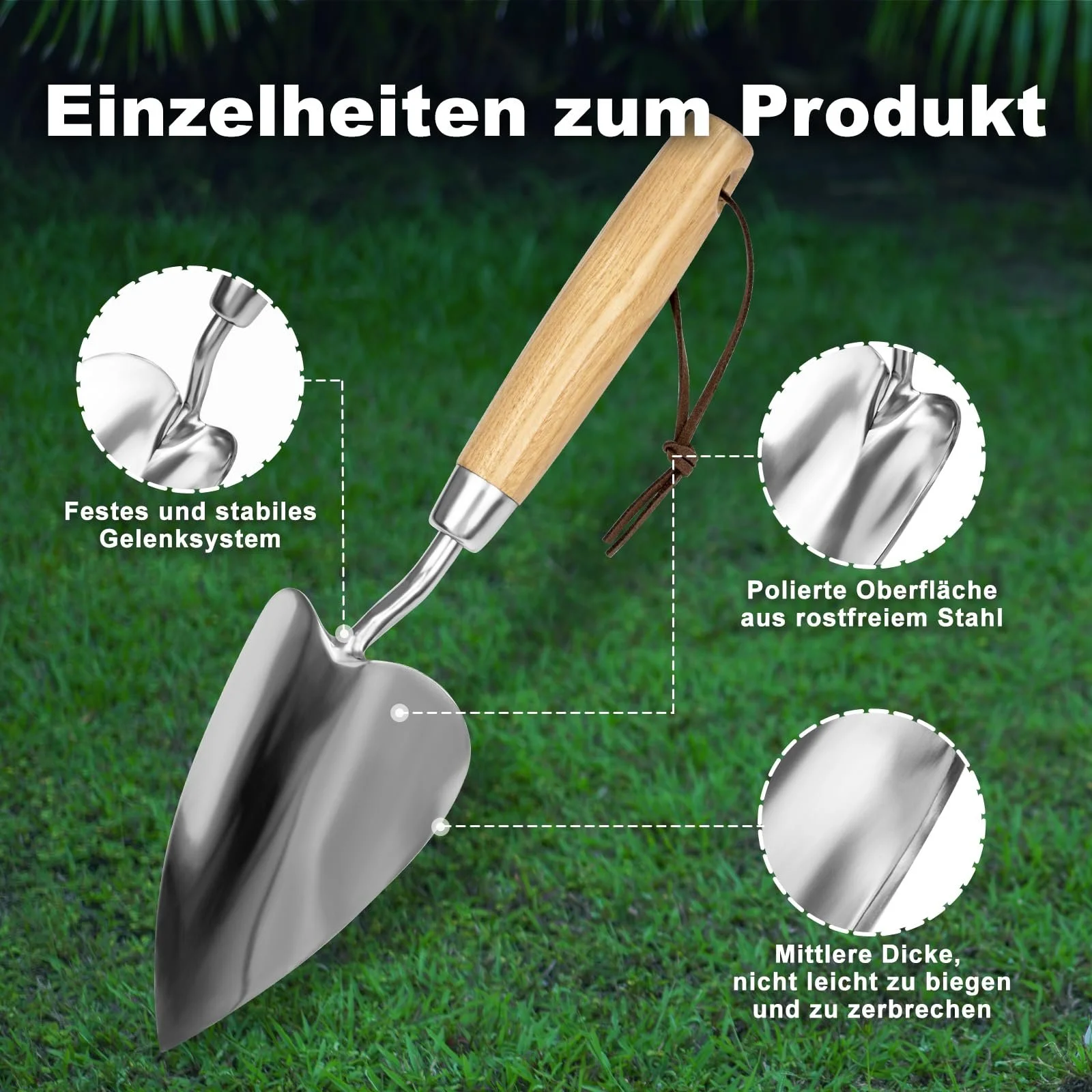 Лопата садовая Eadwiella One Heart Shaped, нержавеющая сталь, с деревянной эргономичной нескользящей ручкой, фото №4