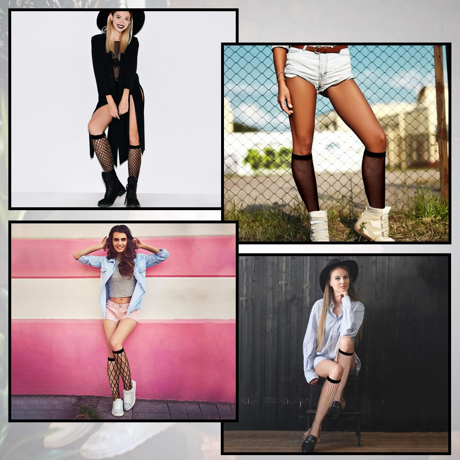 Чулки нейлоновые 4 пары Женские чулки в сетку Черные сетчатые гольфы, фото №7