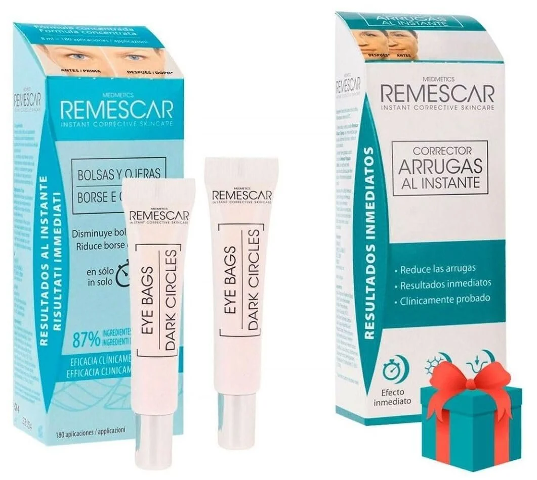 Набір для догляду за шкірою навколо очей Remescar 8 мл (від мішків та темних кіл) + 8 мл (коректор зморшок), фото №1 Набір для догляду за шкірою навколо очей Remescar 8 мл (від мішків та темних кіл) + 8 мл (коректор зморшок), фото №1