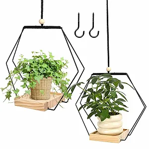 Набір підвісних кошиків Rzspher 2 шт. З дерев'яною основою 26 см Чорний - Фото 1