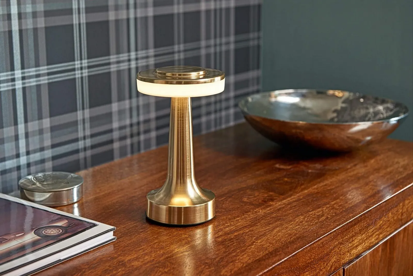 Настільна лампа Auraglow LED Touch Control Wireless Satin Brass, фото №2