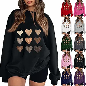 Свитшот Ybing женский с принтом сердца, без капюшона, базовый, с круглым вырезом, длинными рукавами, повседневная длинная рубашка, свободный джемпер с длинными рукавами, теплая зимняя блузка, классические топы, спортивная рубашка для девушек-подростков synthetic.ua - Фото 1