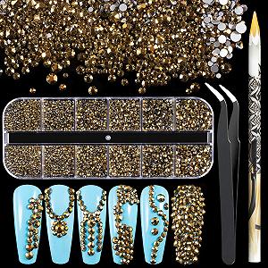 Стразы круглые плоские для маникюра, 6 разных размеров, с пинцетом - Фото 1