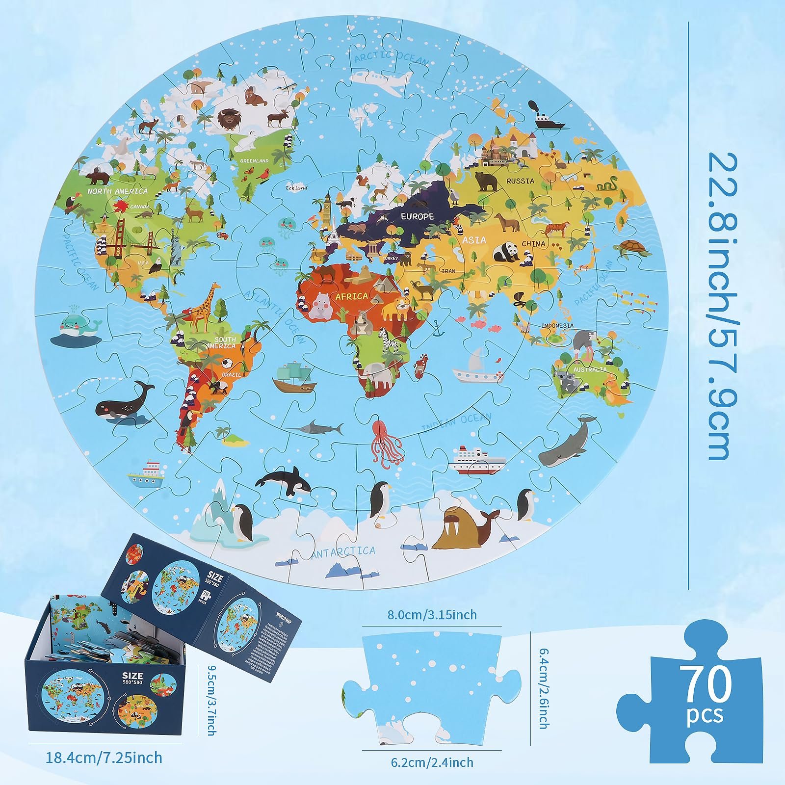 Пазл Карта мира Круглая карта 70 элементов, фото №6
