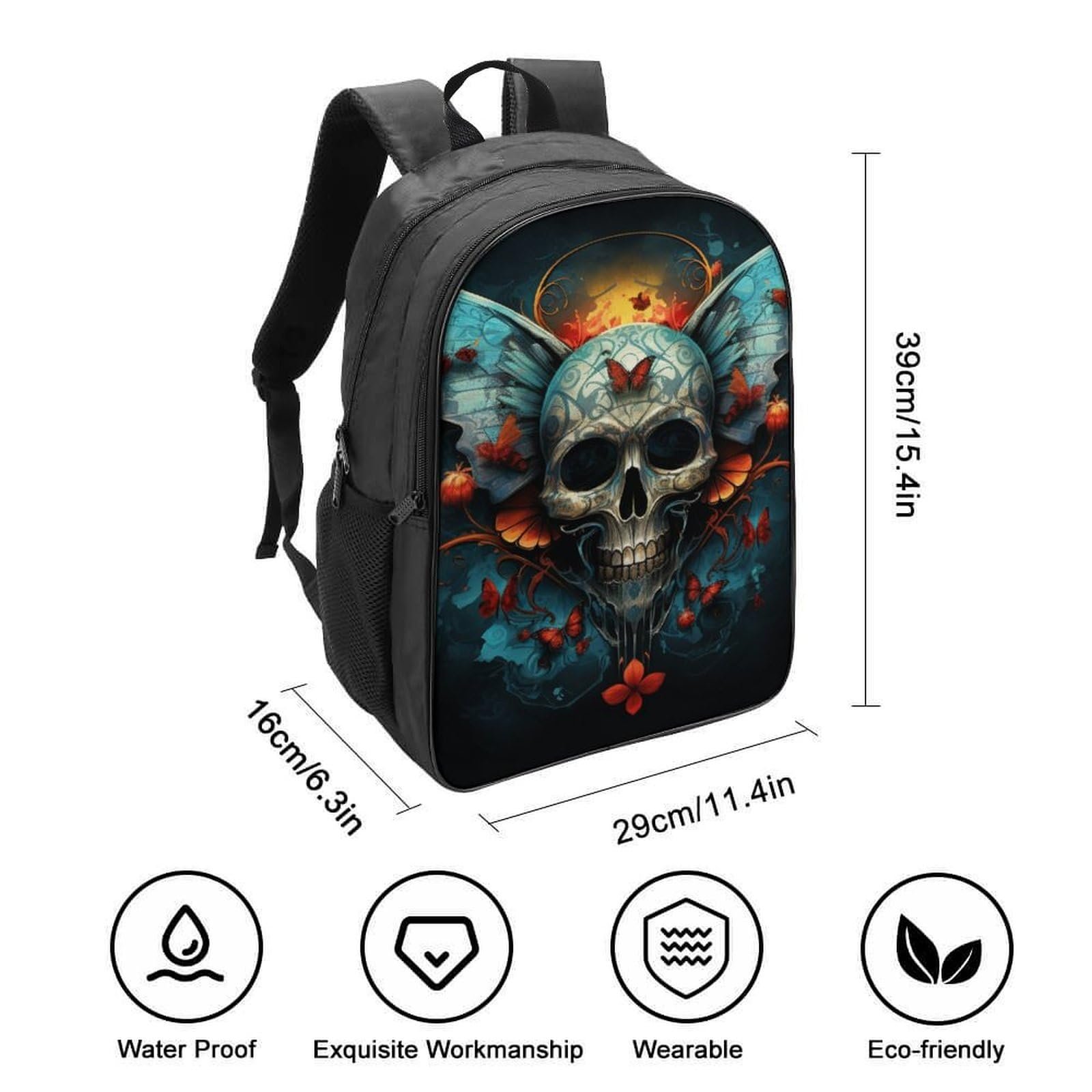 Шкільний рюкзак DPEOANEBN Skull для хлопчиків та дівчаток, Череп, 40x28x16см, фото №2