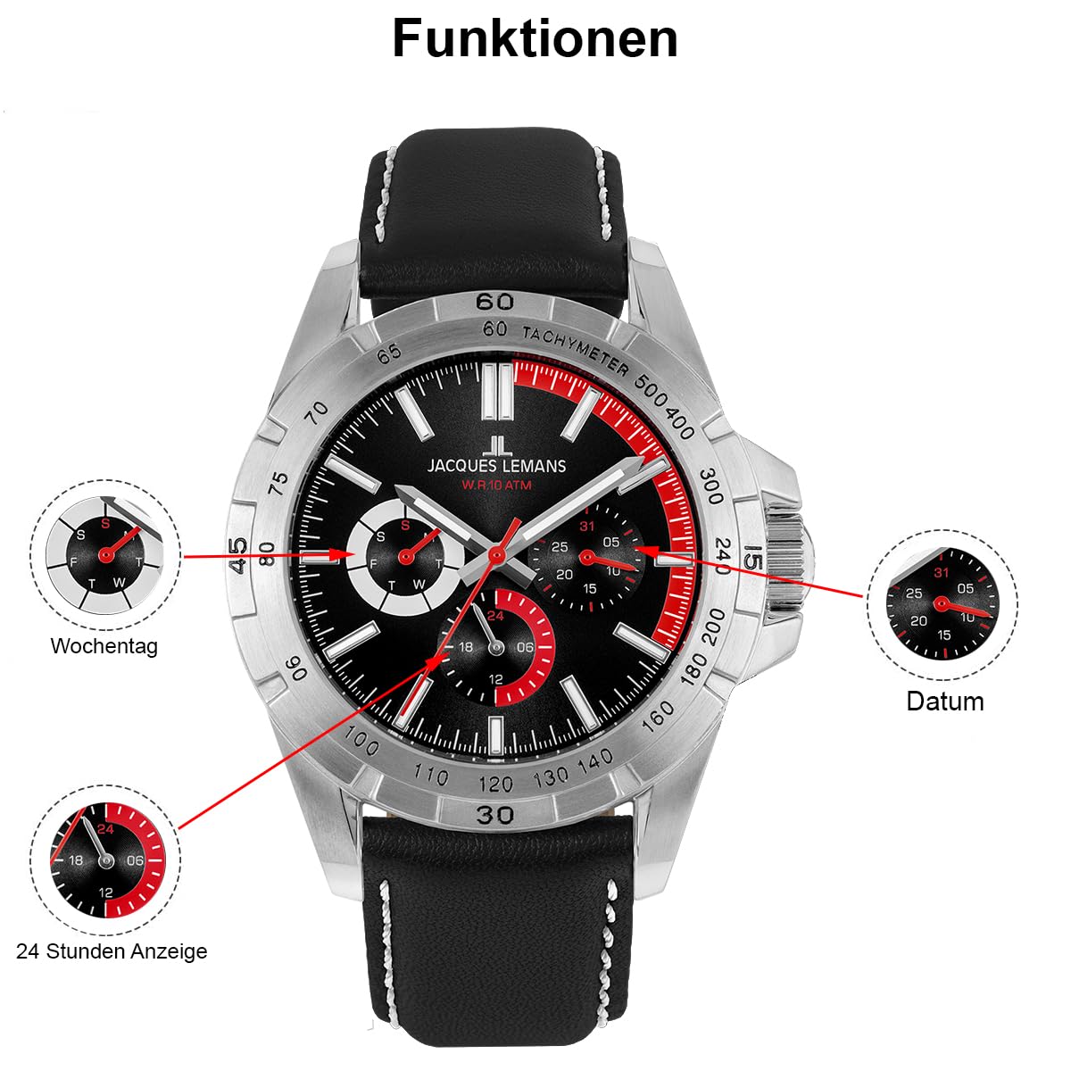 Часы JACQUES LEMANS Sports 42-11A черный Ремешок, фото №3