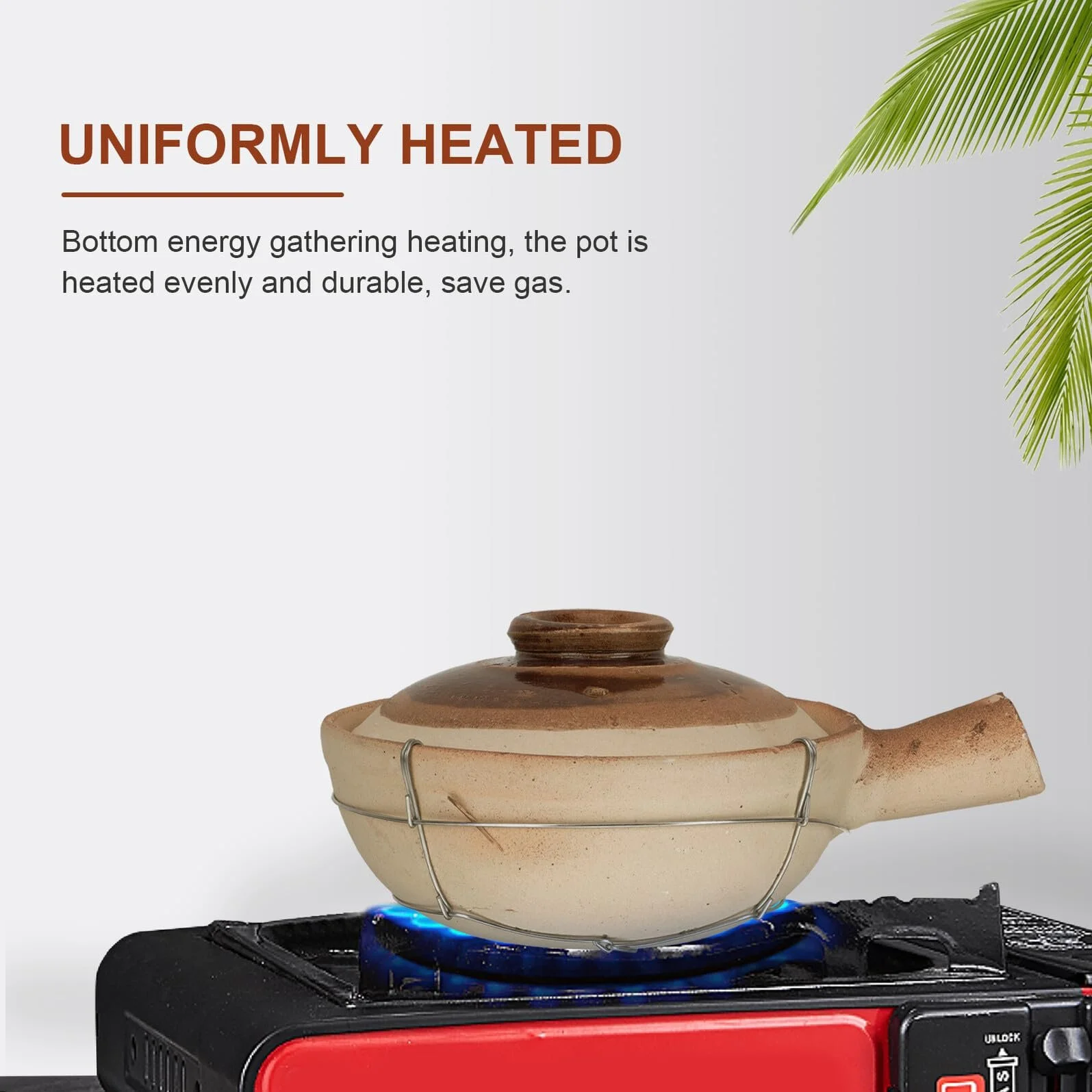 Кастрюля NUOBESTY глиняная с ручкой и железной ручкой традиционная Белая, фото №6