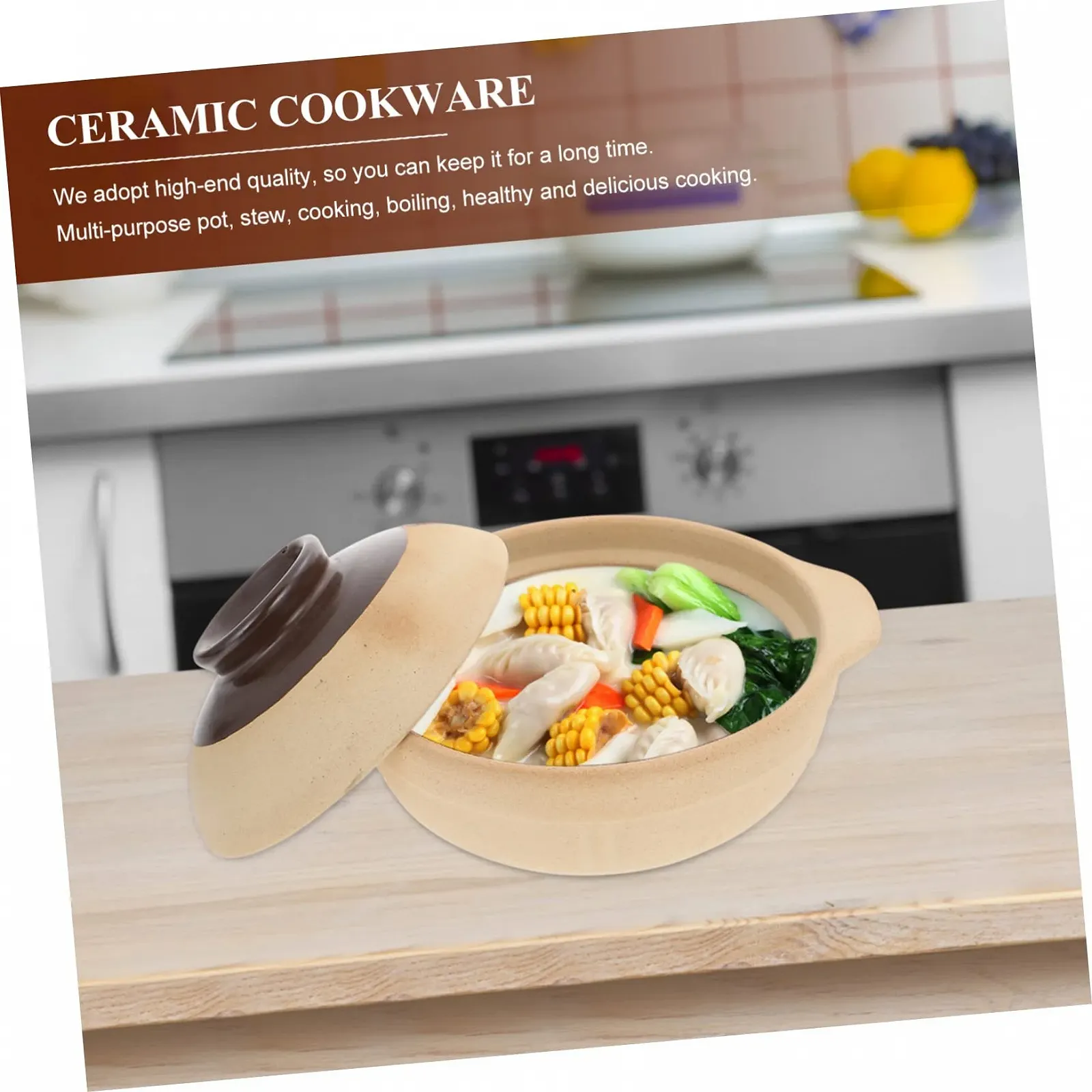 Каструля-керамічна 1 шт. термостійка для електричних та газових плит і мікрохвильових печей енергозберігаюча, фото №3