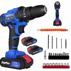 Аккумуляторная отвертка V 21 Шуруповерт с 2 батареями Макс 45 Нм двускоростной 18+1 уровень крутящего момента функция ударного сверла патрон 10 мм светодиодный свет для DIY сверления стен дерева металла - Фото 1