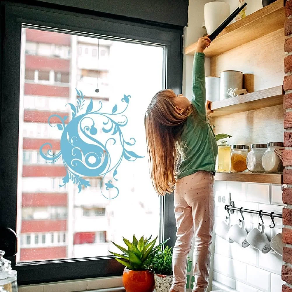 Наклейка на стіну SUPERDANT Yin Yang Flowers 57 x 35 см Синя вінілова 2 шт., фото №5