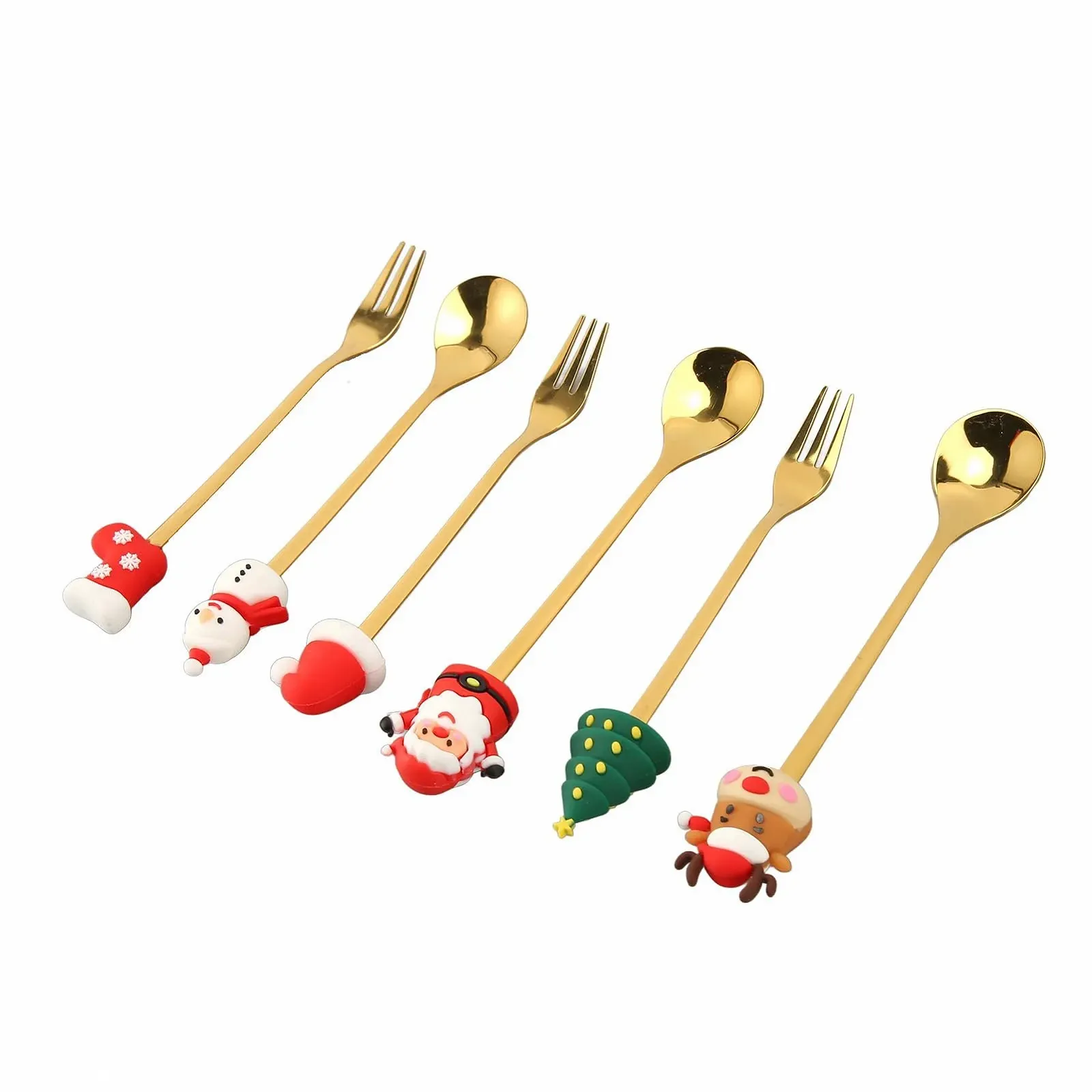 Дитячий Набір Столових Приборів У Різдвяному Дизайні, Нержавіюча Сталь-Силікон з Довгою Ручкою, фото №7