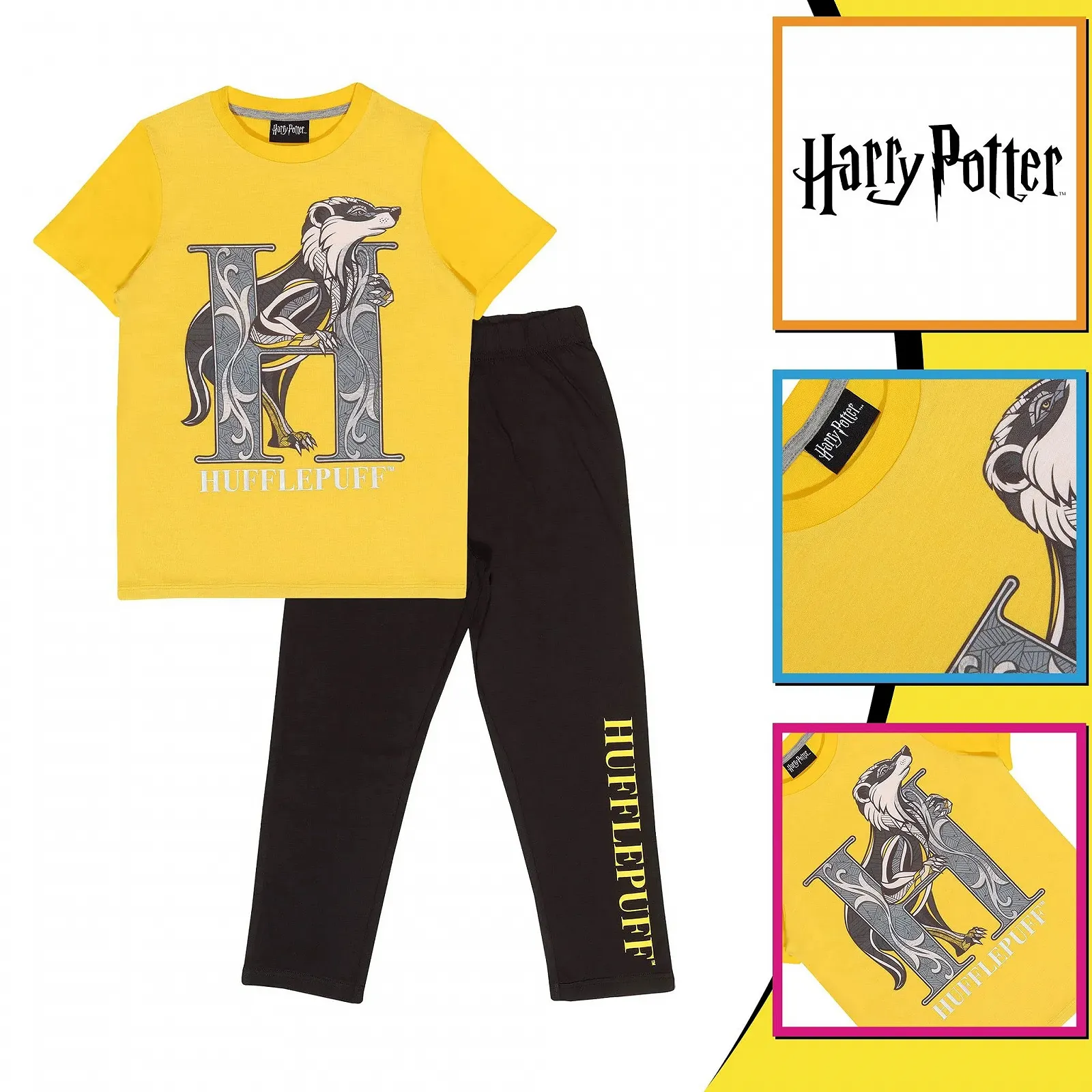 Комплект піжамний Popgear Harry Potter Hufflepuff Довгий Чорний Жовтий, фото №3