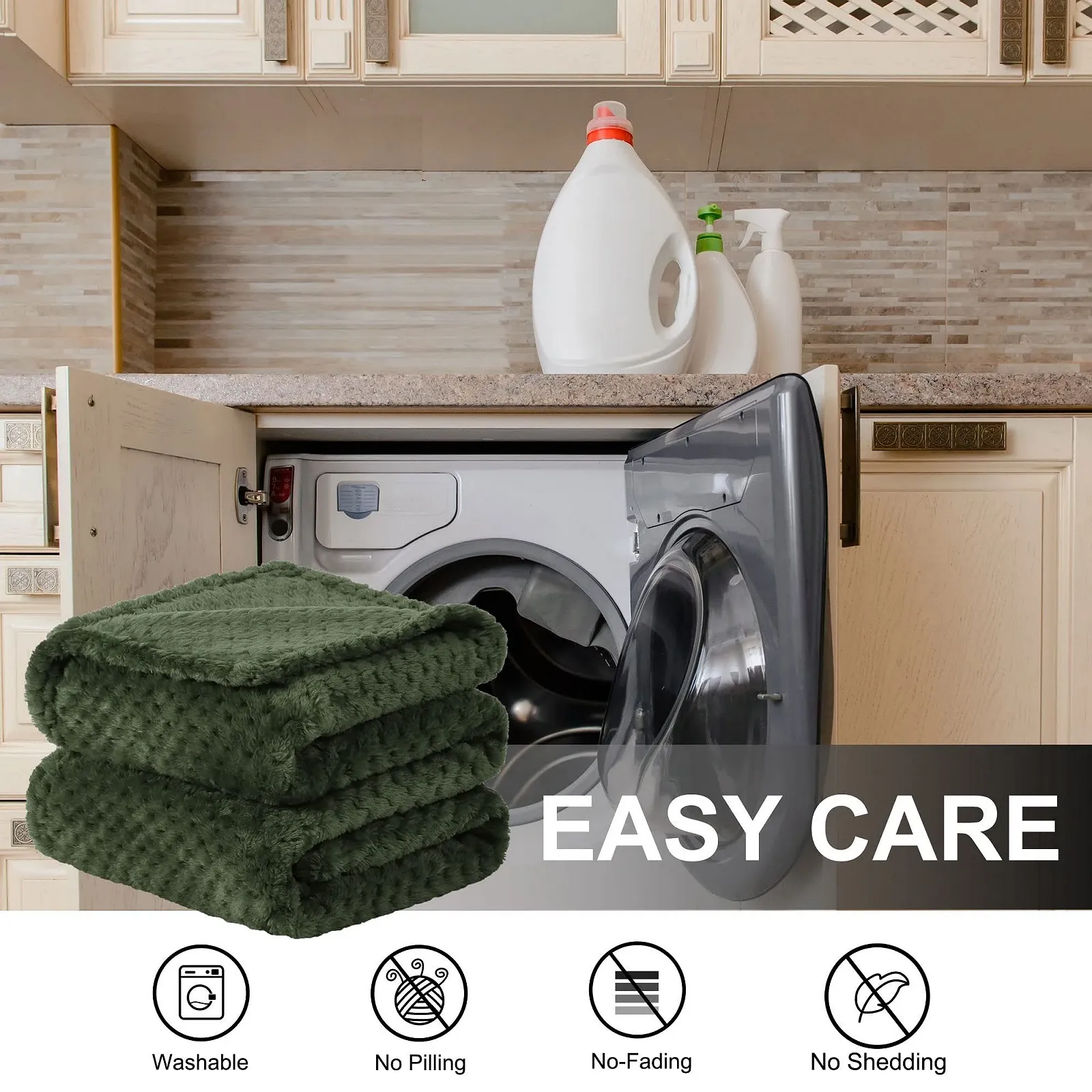 Покрывало Флисовое sourcing map Фланелевое Оливково-зеленое, фото №7