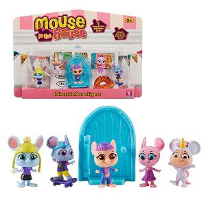 Фигурки GIOCHI PREZIOSI MOUSE IN THE HOUSE Модель 2, 5 шт., мышки с волшебной дверью, аксессуары, светящиеся в темноте наклейки - Фото 1